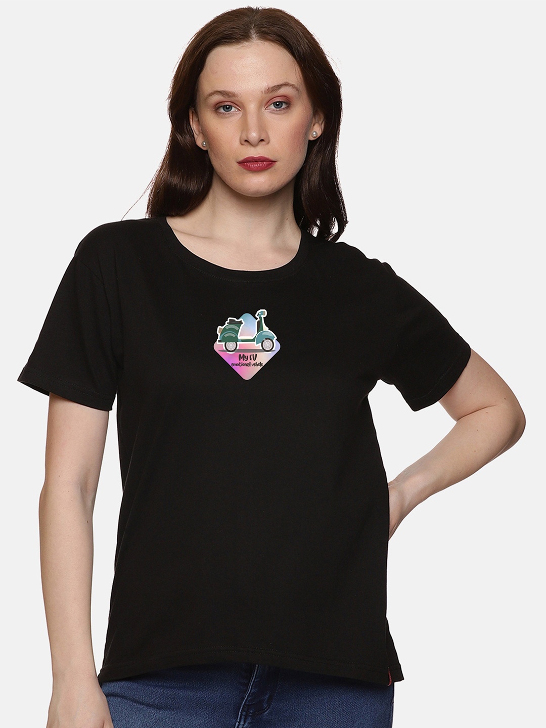 

NOT YET by us Graphic Printed Round Neck Cotton T-shirt, Black