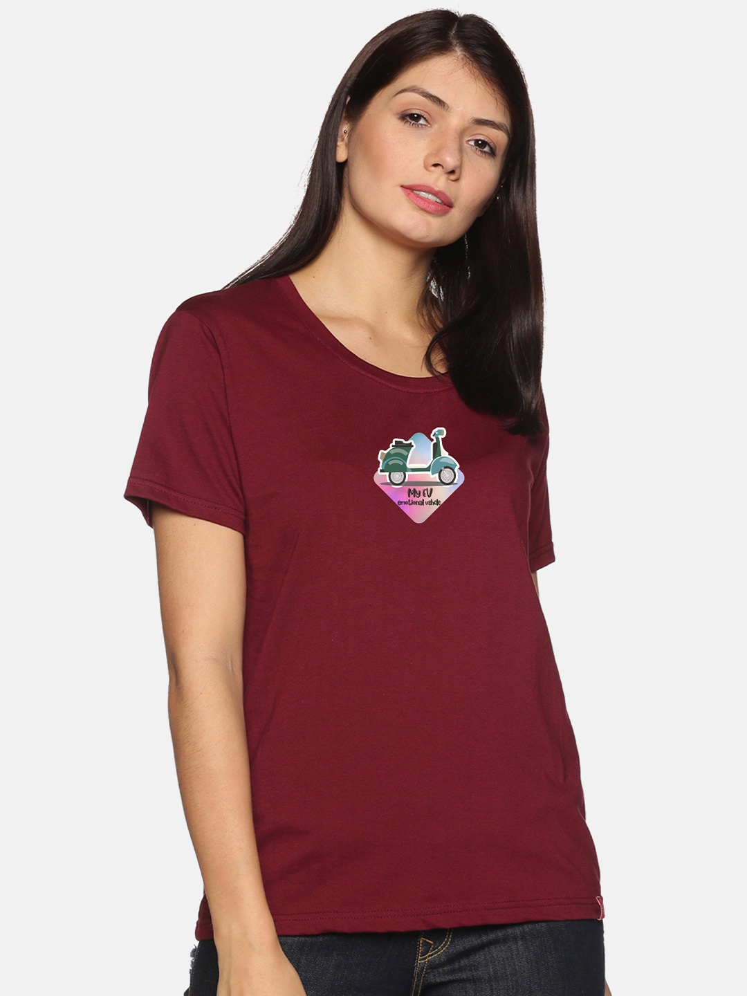 

NOT YET by us Graphic Printed Cotton T-shirt, Maroon