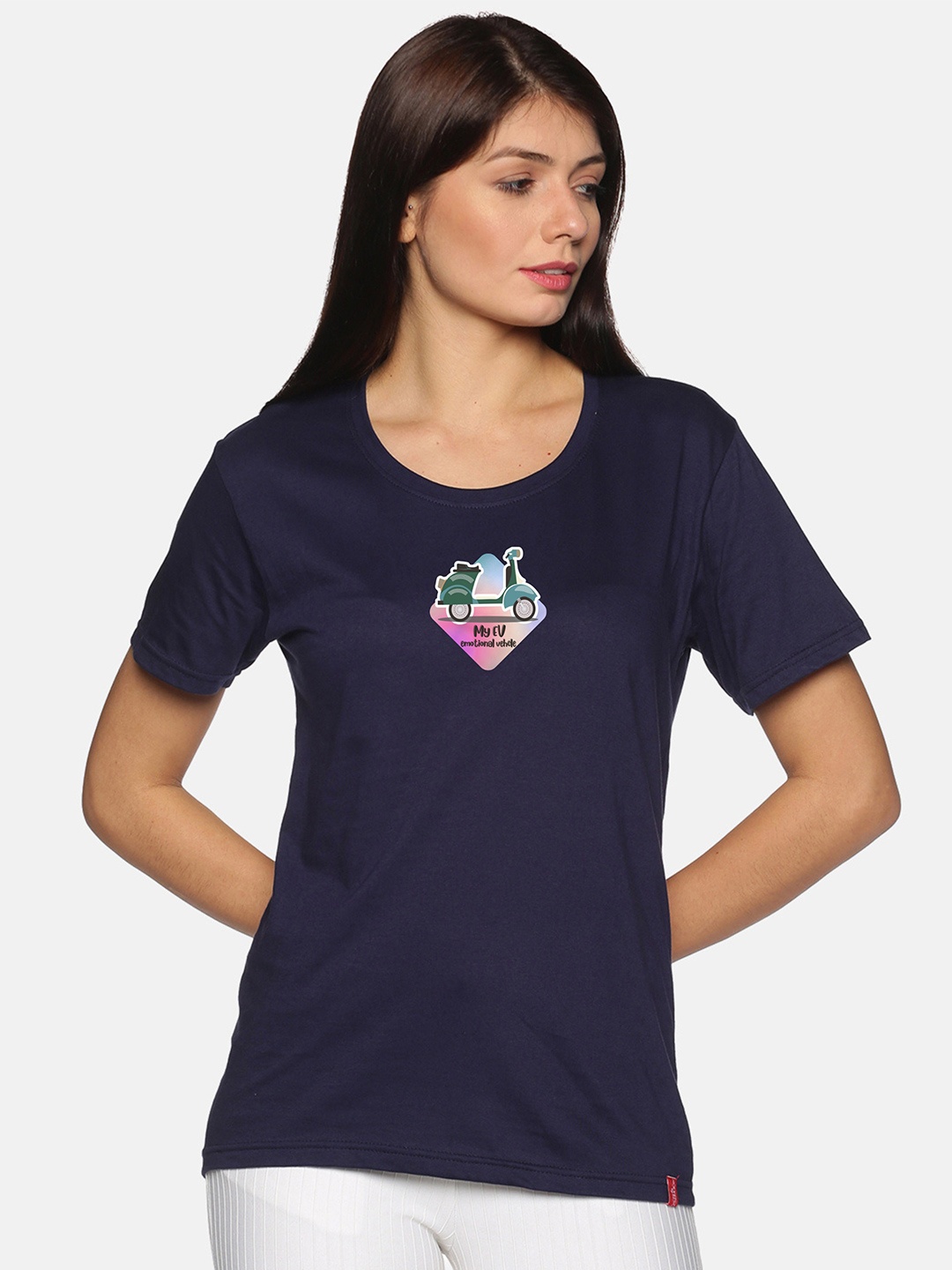 

NOT YET by us Scooter Printed Casual Cotton T-shirt, Navy blue
