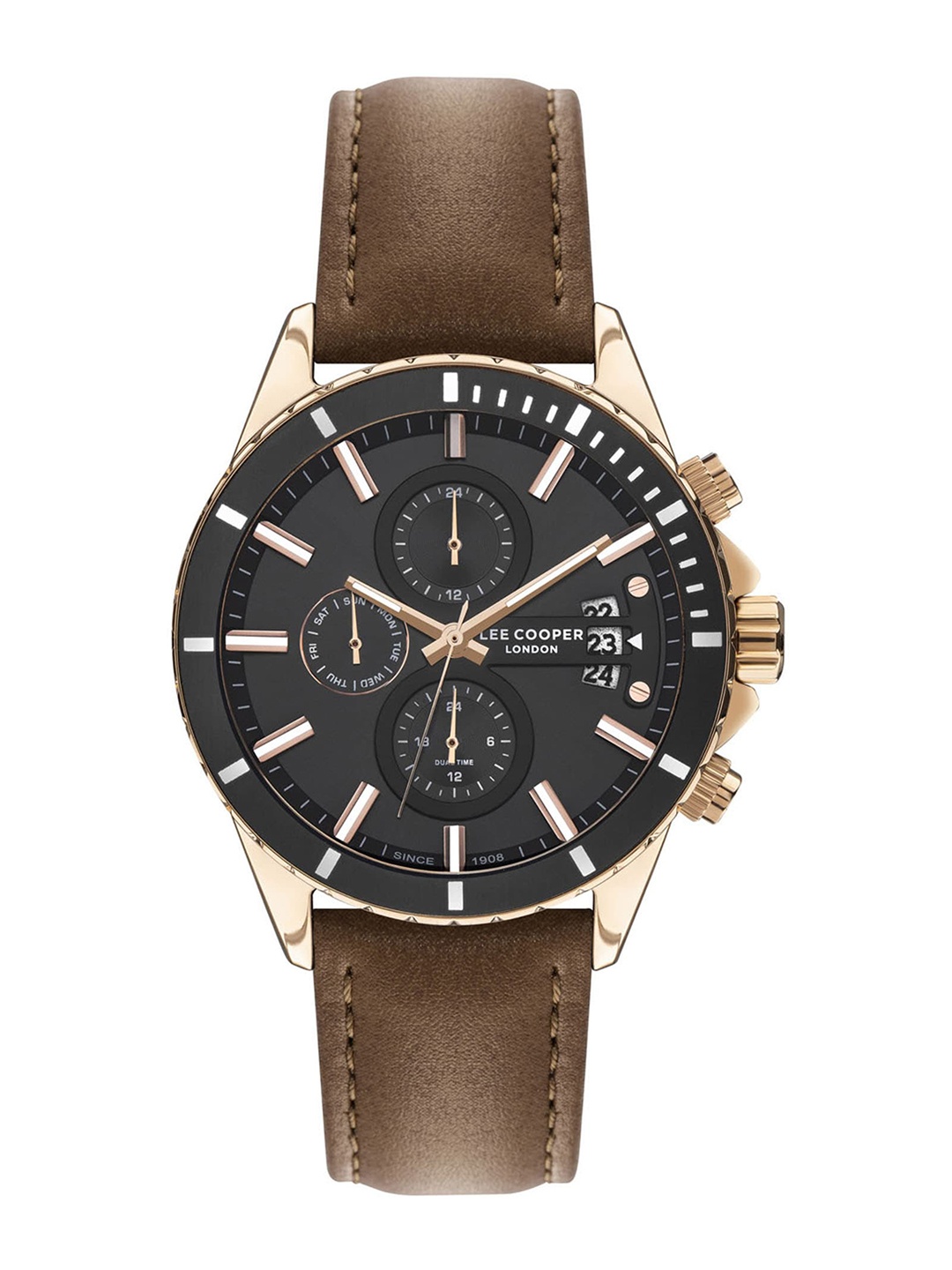 

Lee Cooper Men Brass Leather Straps Analogue Multi Function Watch LC07530 452, Black