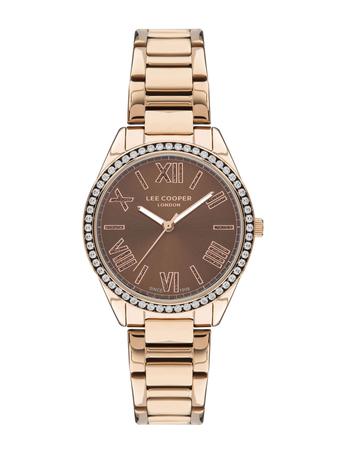 

Lee Cooper Women Brass Embellished Stainless Steel Bracelet Style Straps Watch LC07435.460, Brown