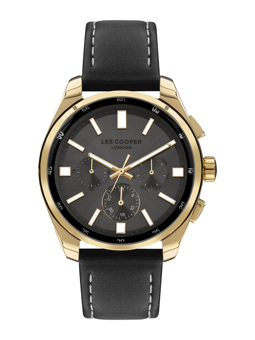 

Lee Cooper Men Brass Leather Straps Analogue Multi Function Watch LC07514 151, Black