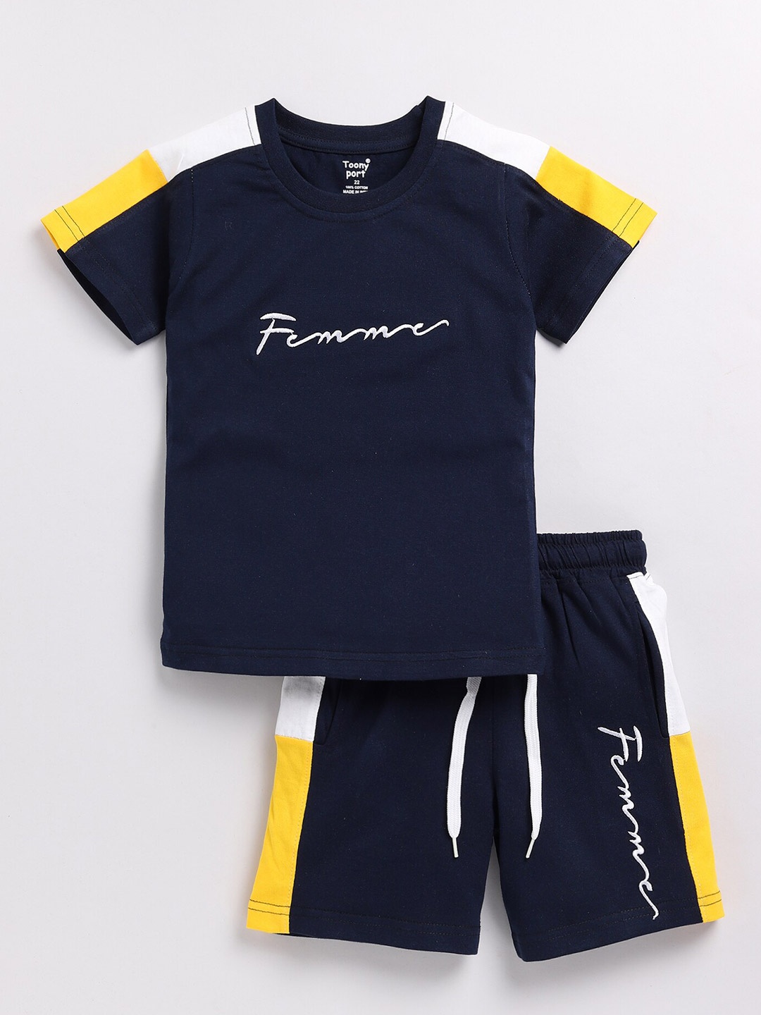 

Toonyport Boys Printed Pure Cotton T-shirt with Shorts, Navy blue