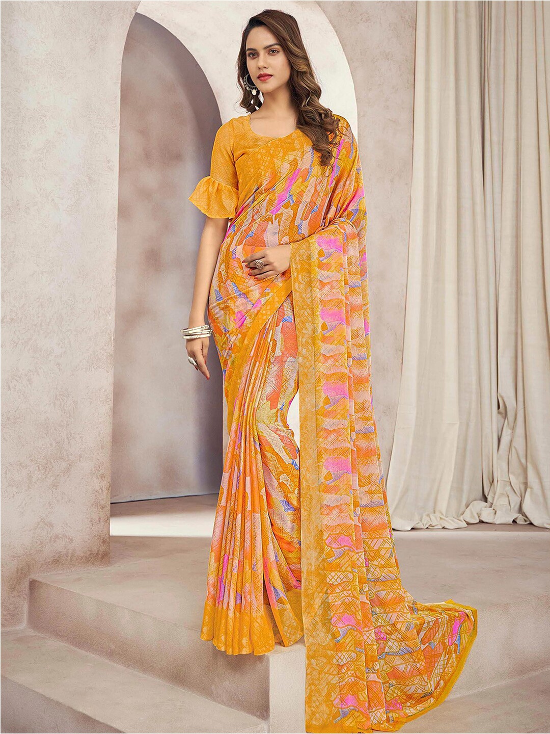 

Kasak Abstract Printed Saree, Mustard