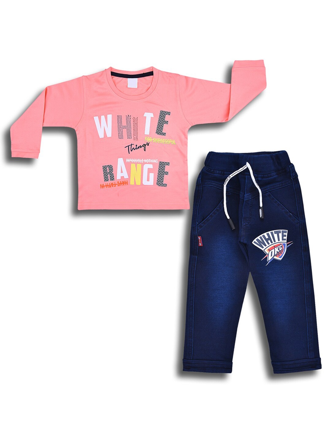 

Wish Karo Boys Printed T-shirt with Jeans, Peach