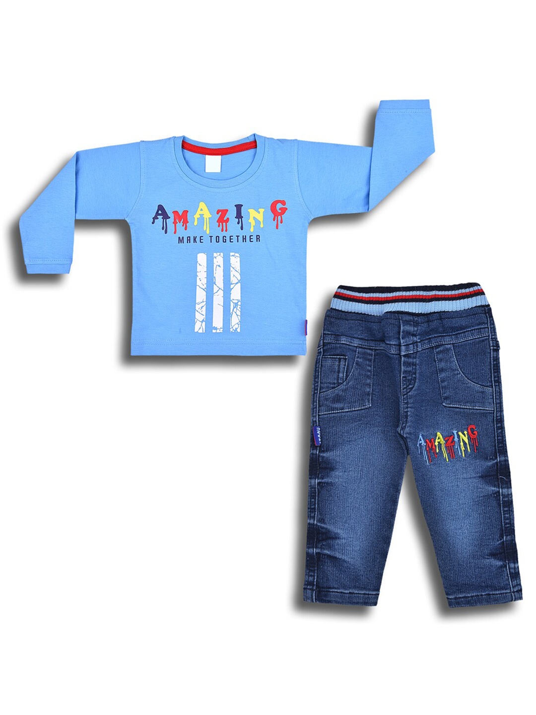 

Wish Karo Boys Printed Cotton T-shirt with Trousers, Blue