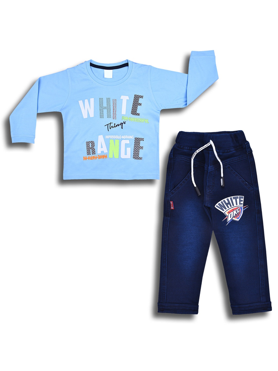 

Wish Karo Boys Printed Cotton T-shirt with Trousers, Blue