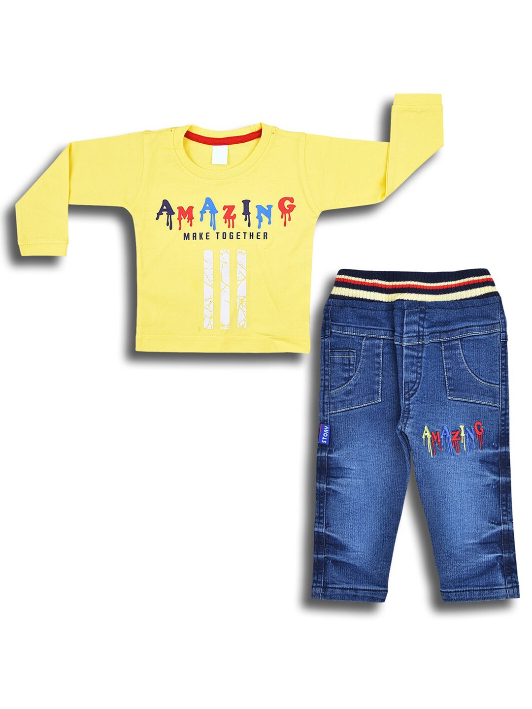 

Wish Karo Boys Printed Long Sleeves T-shirt With Trousers, Yellow