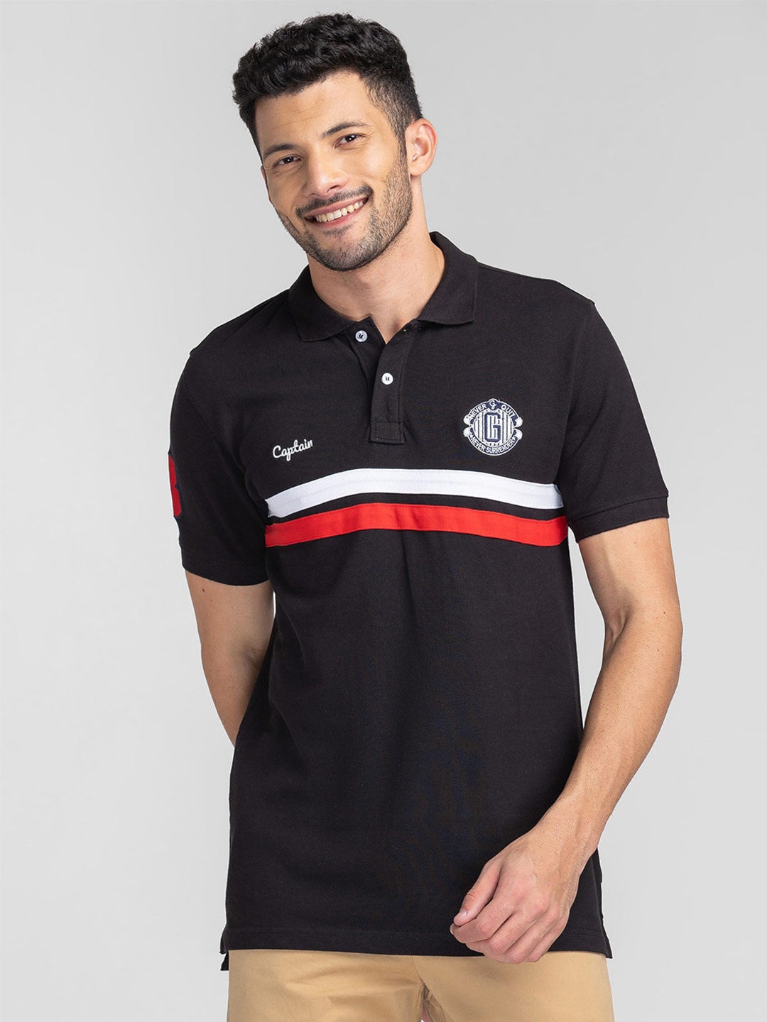 

GIORDANO Black Polo Collar Cotton Slim Fit T-shirt