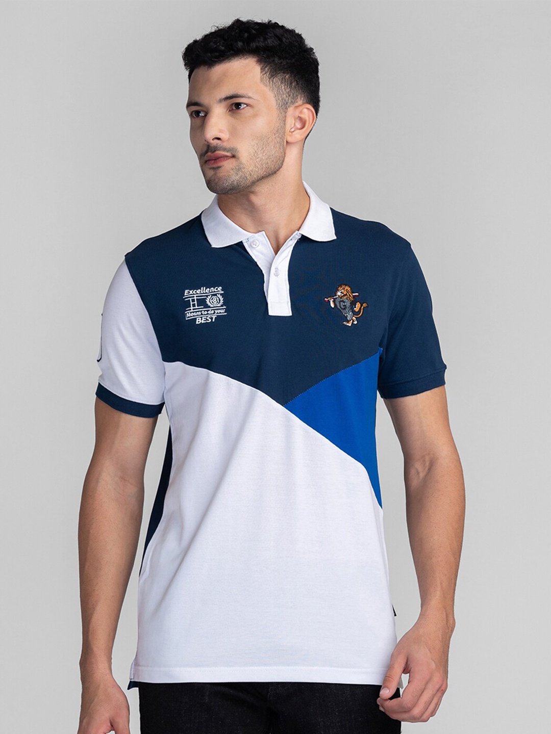 

GIORDANO Colourblocked Polo Collar Cotton Slim Fit T-shirt, Blue