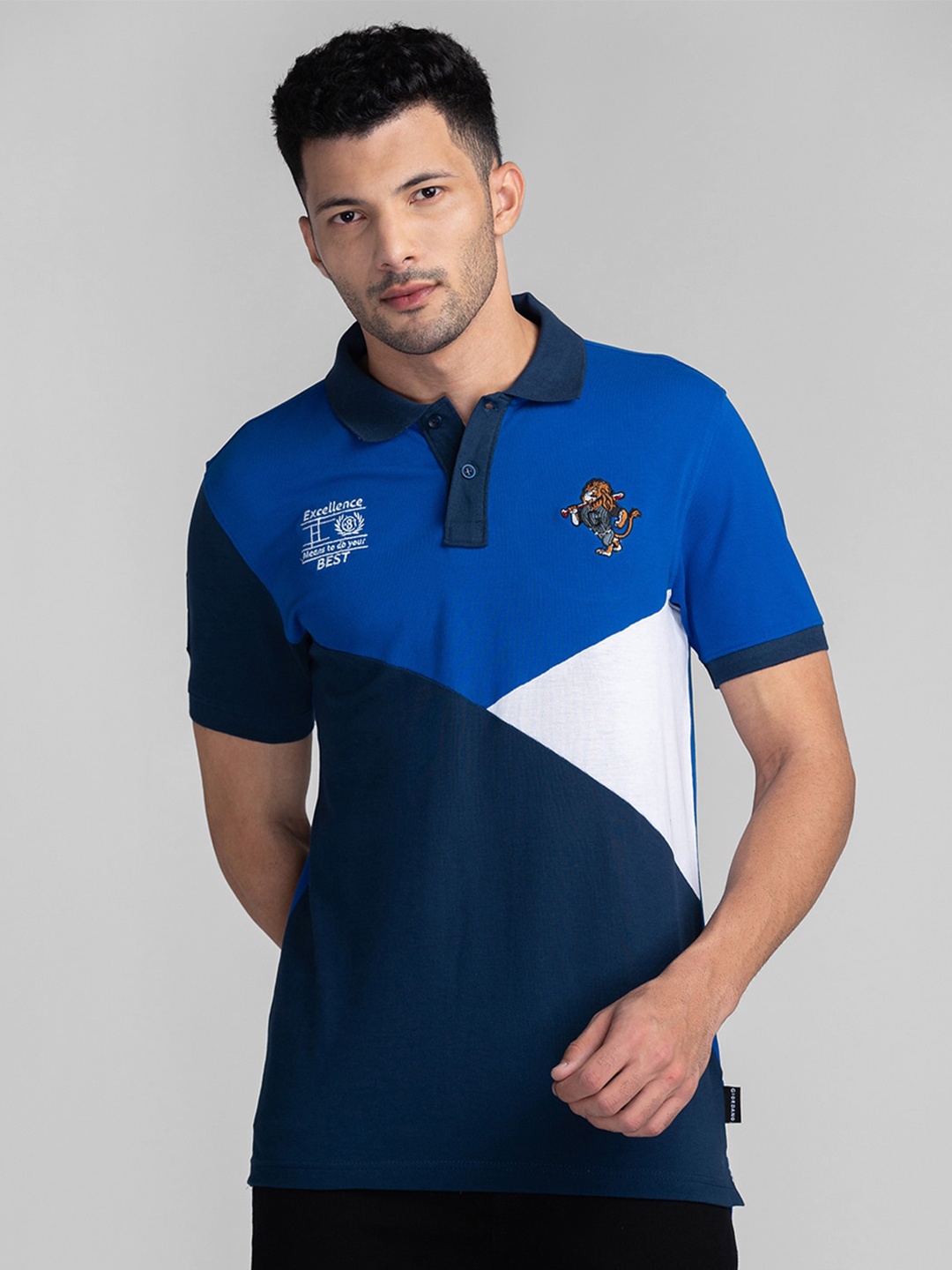 

GIORDANO Colourblocked Polo Collar Cotton Slim Fit T-shirt, Blue