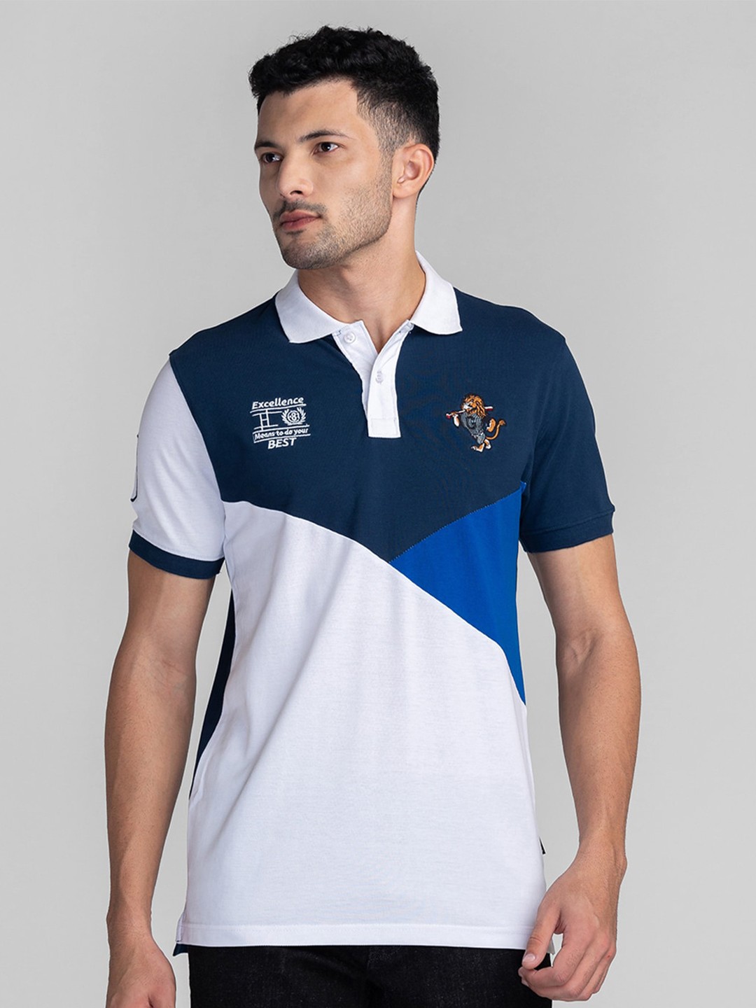 

GIORDANO Colourblocked Polo Collar Cotton Slim Fit T-shirt, Blue