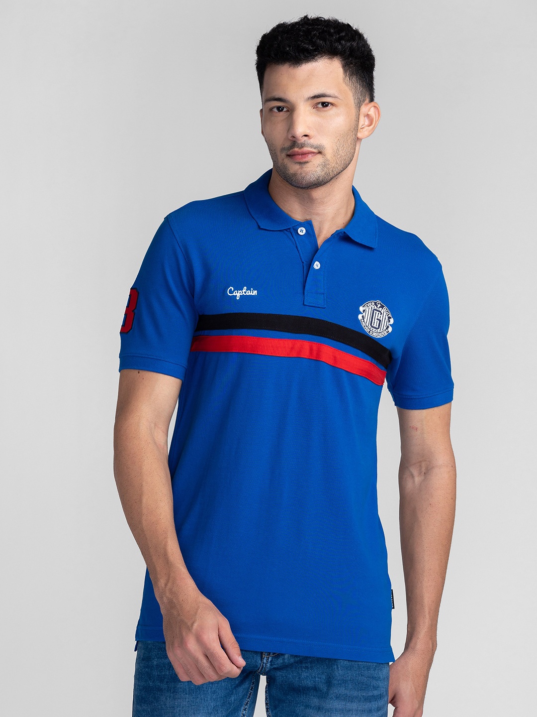 

GIORDANO Striped Polo Collar Cotton Slim Fit T-shirt, Blue