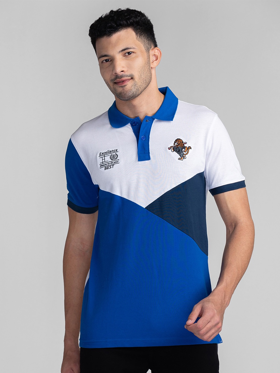 

GIORDANO Colourblocked Polo Collar Cotton Slim Fit T-shirt, White