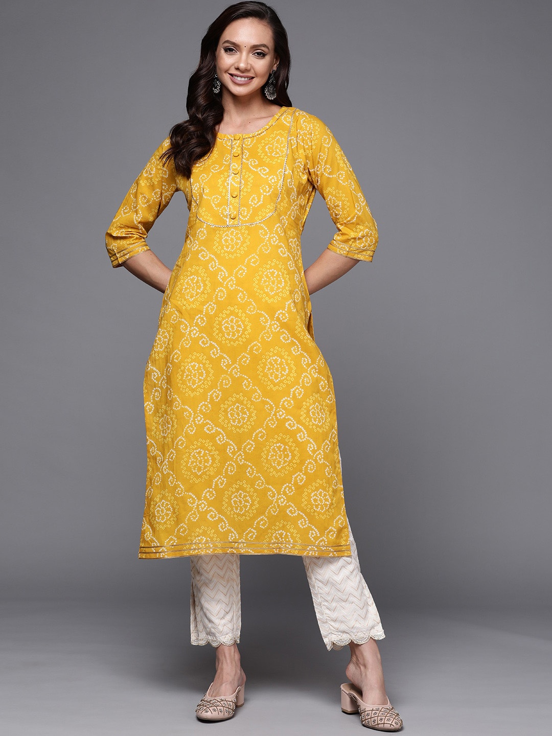 

Libas Bandhani Printed Gotta Patti Straight Kurta, Yellow