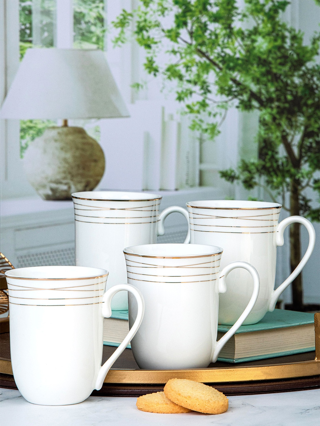 

White Gold 6 Pieces Printed Porcelain Glossy Coffee Mugs 220 ml Each