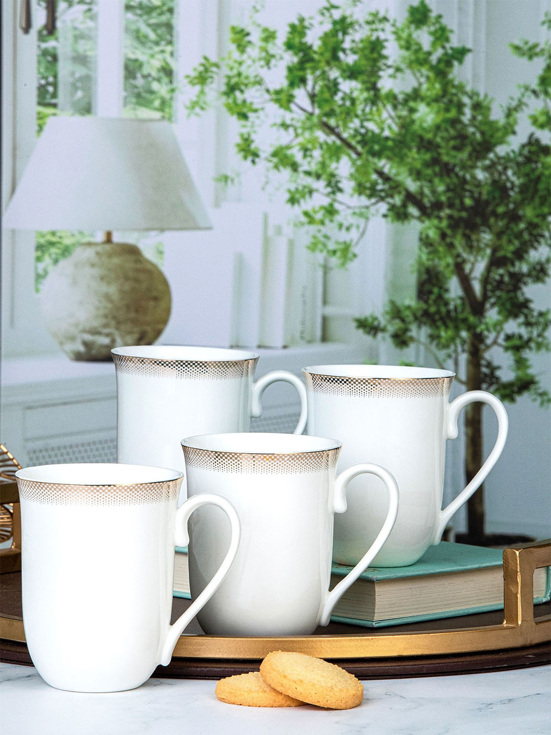 

White Gold 6 Pieces Printed Porcelain Glossy Coffee Mugs 220 ml Each
