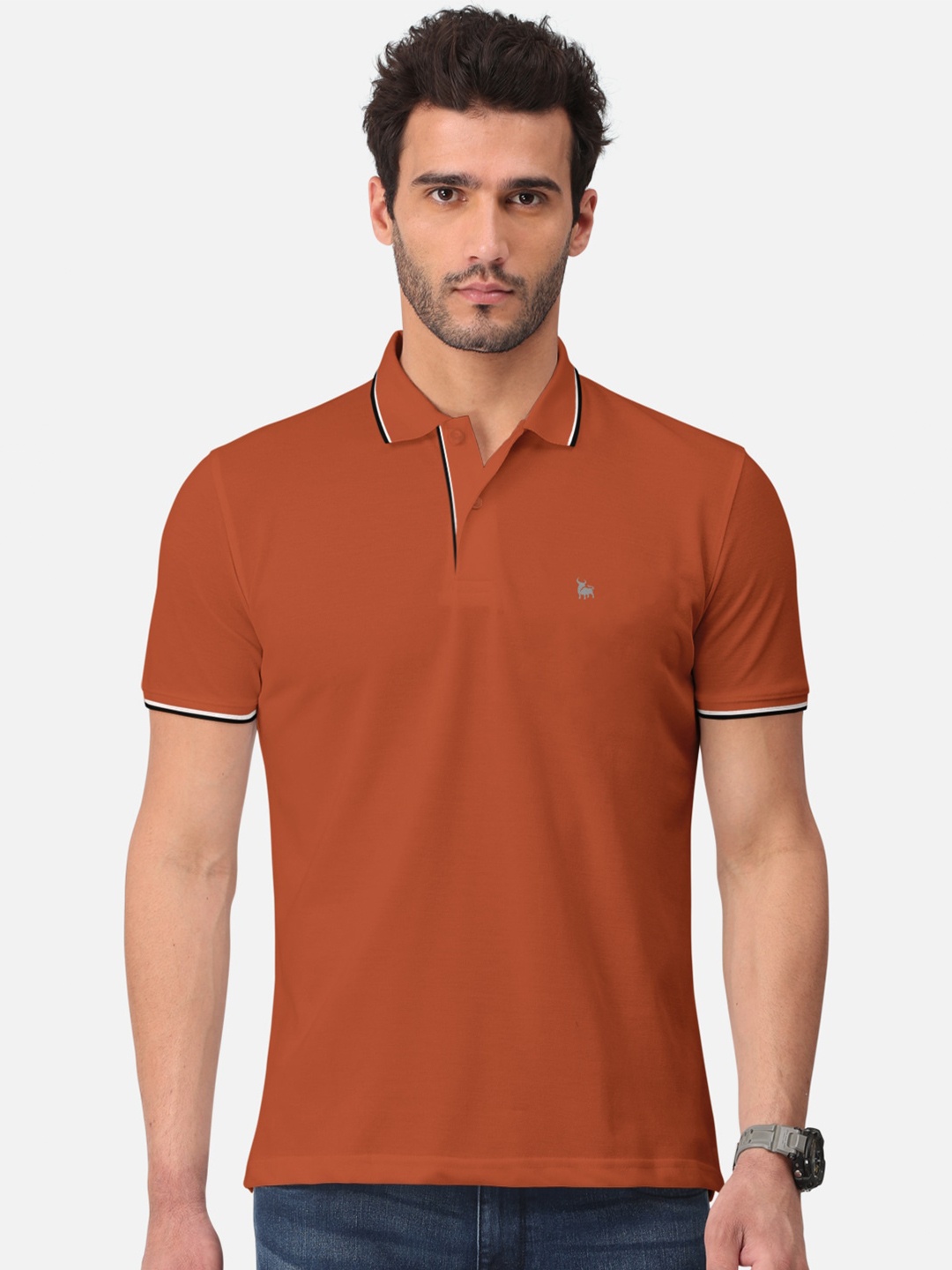 

BULLMER Polo Collar Cotton T-shirt, Orange