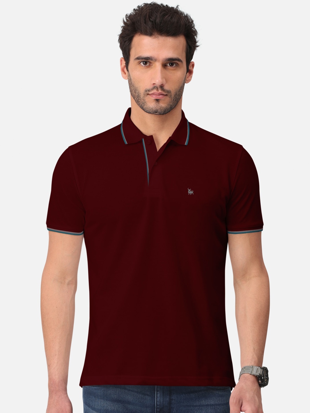 

BULLMER Polo Collar Cotton T-shirt, Maroon