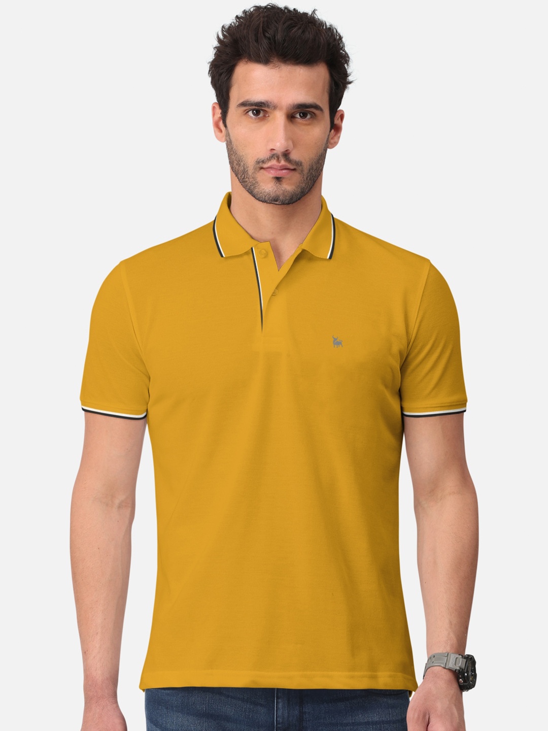 

BULLMER Plus Size Polo Collar T-shirt, Yellow