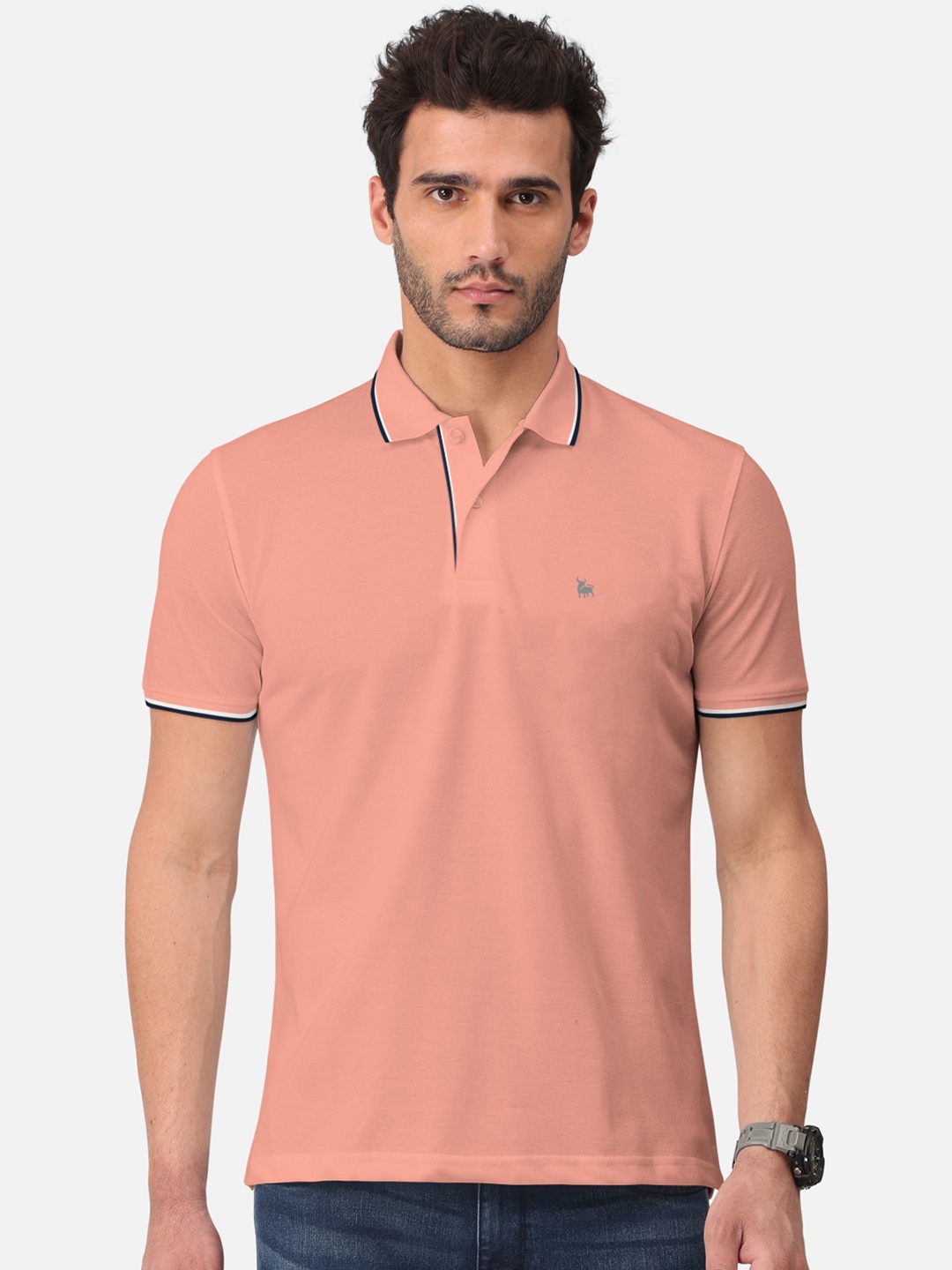 

BULLMER Polo Collar Cotton T-shirt, Peach