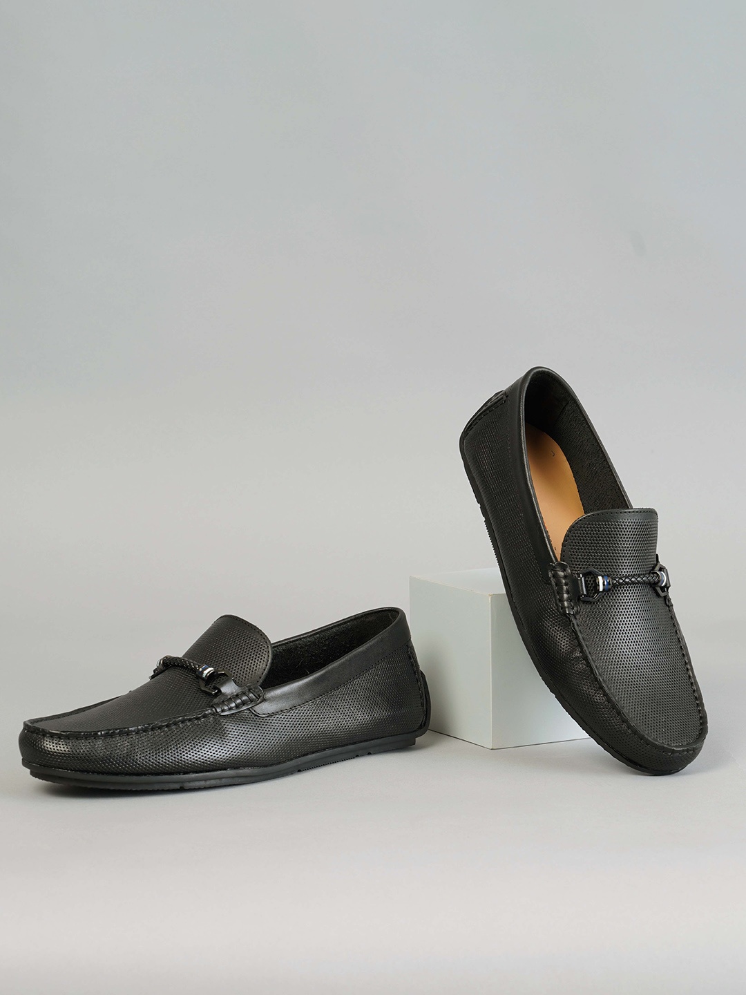 

Ruosh Men Textured Leather Loafers, Black