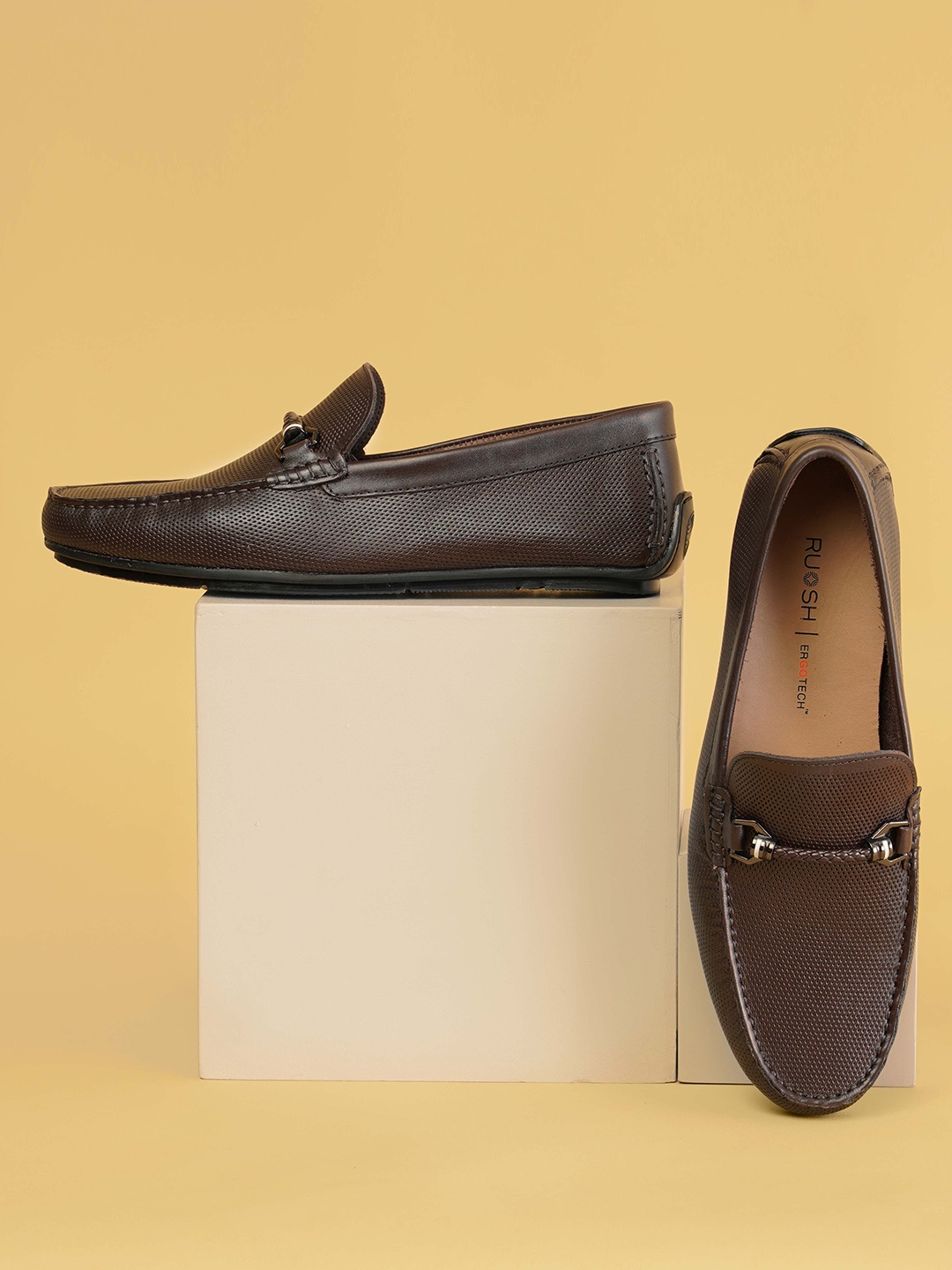 

Ruosh Men Perforated Leather Loafers, Brown