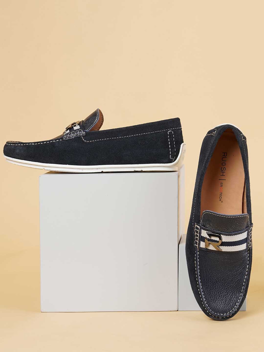 

Ruosh Men Textured Leather Loafers, Navy blue