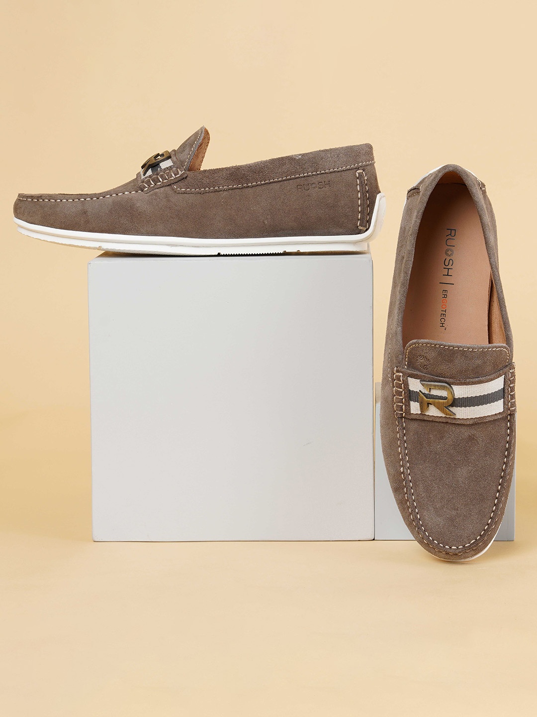 

Ruosh Men Leather Penny Loafers, Grey
