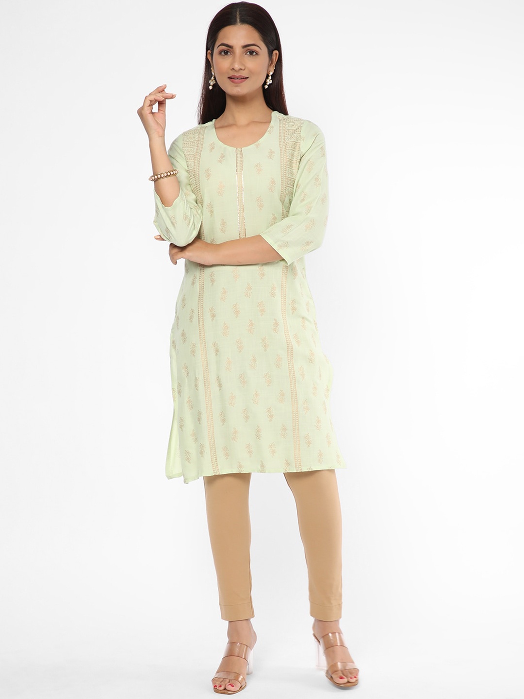 

R&B Floral Printed Straight Kurta, Green