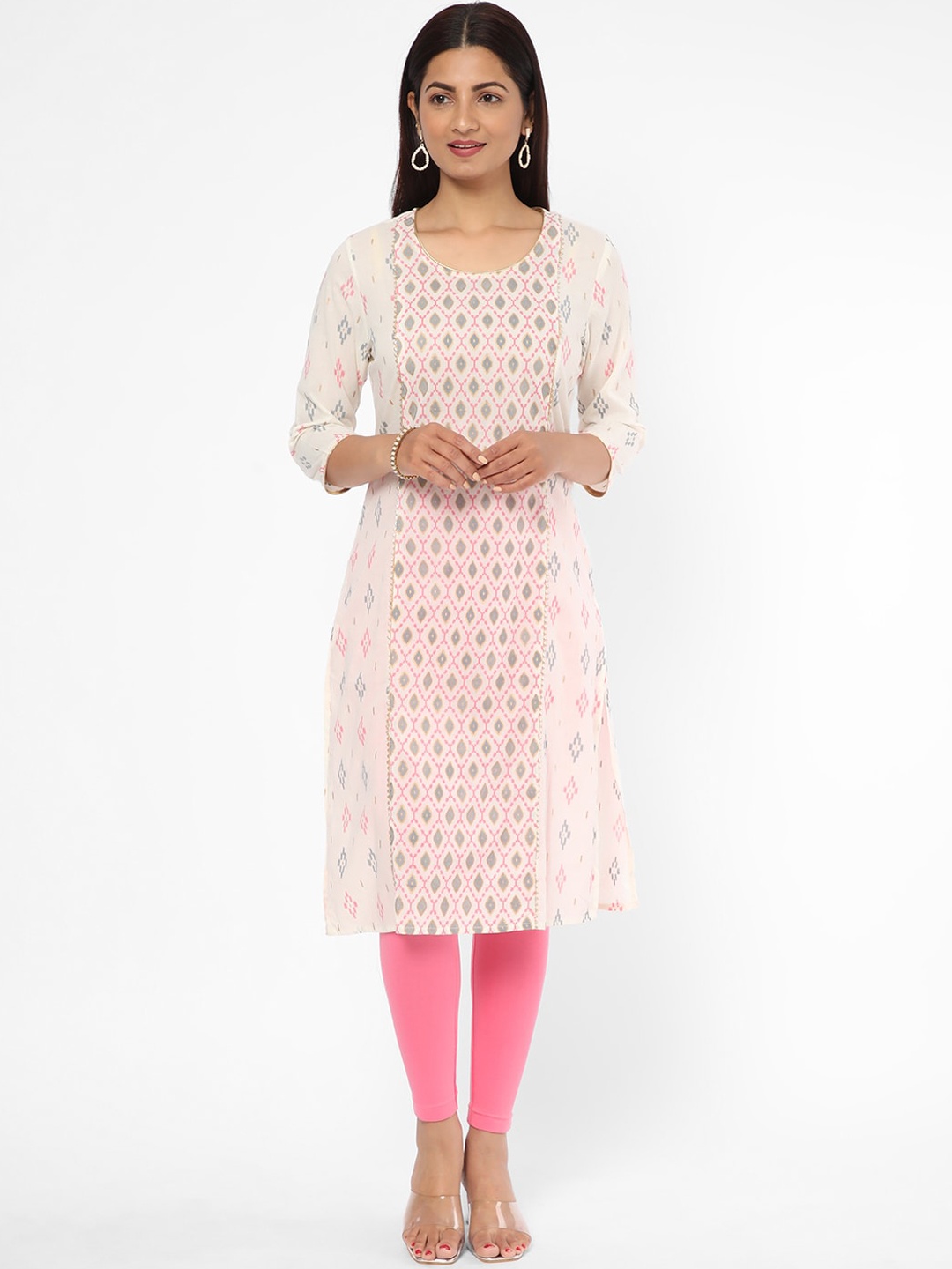 

R&B Geometric Printed Cotton Kurta, White