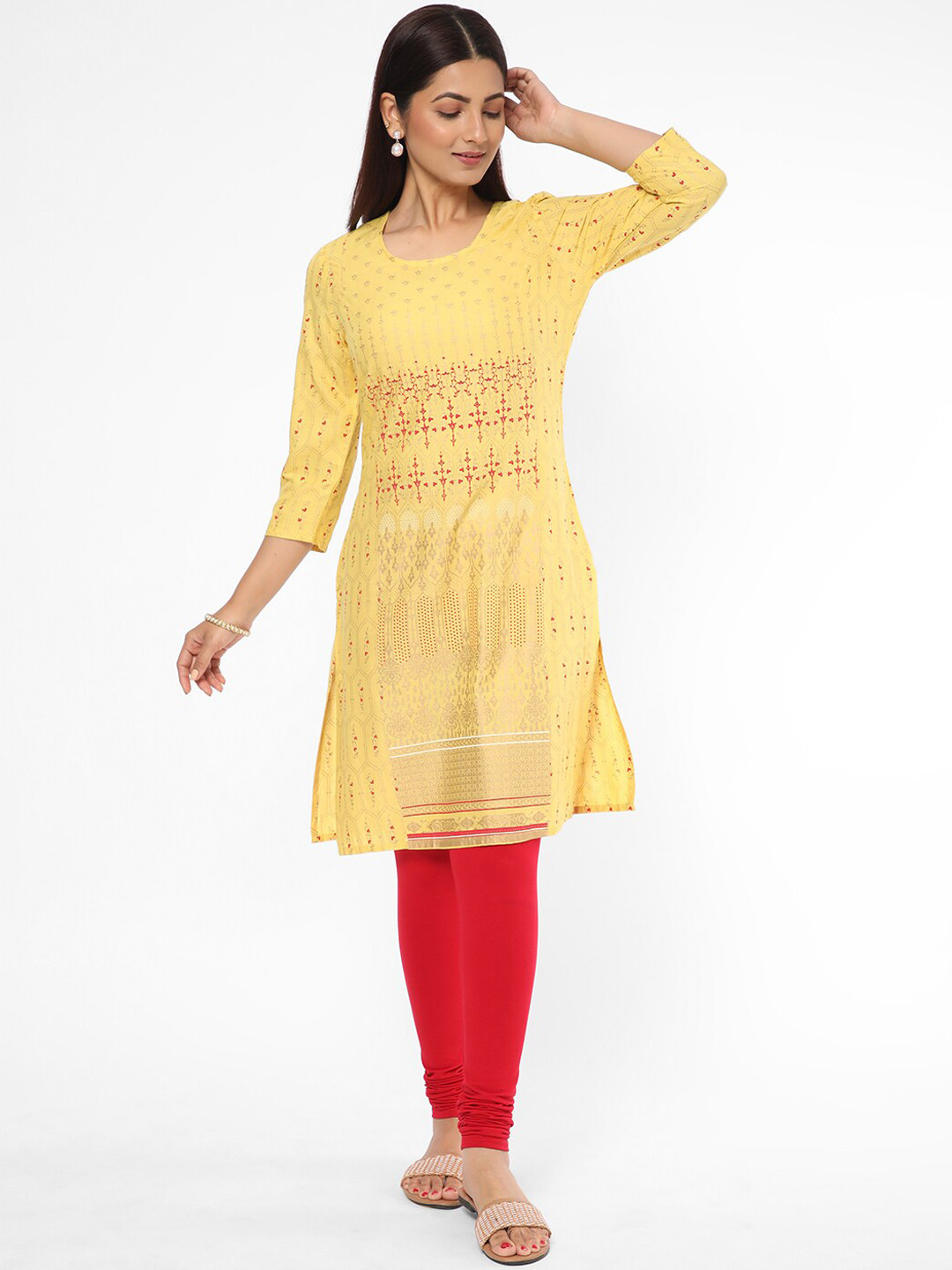 

R&B Ethnic Motifs Printed Straight Kurta, Yellow