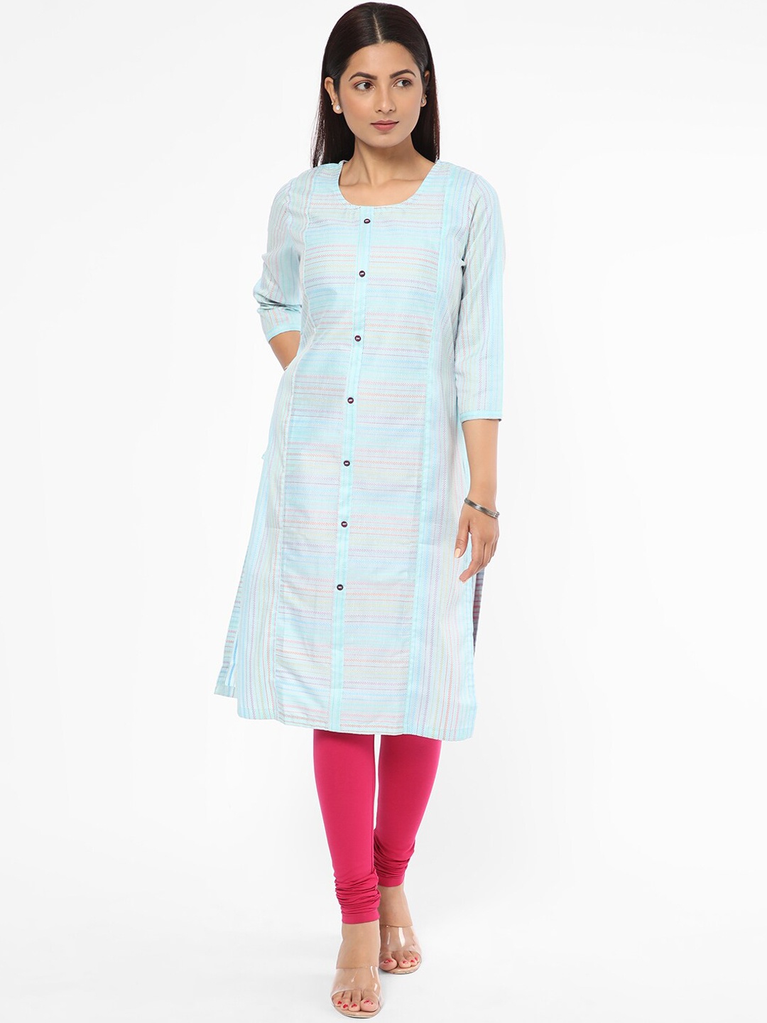 

R&B Striped Round Neck Regular Kurta, Blue