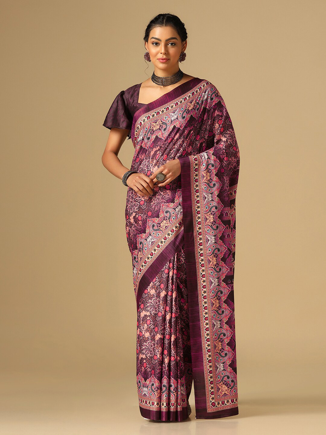 

Satrani Ethnic Motifs Printed Saree, Purple