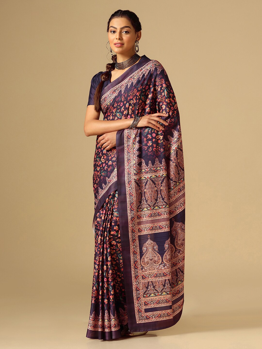 

Satrani Paisley Printed Saree, Violet