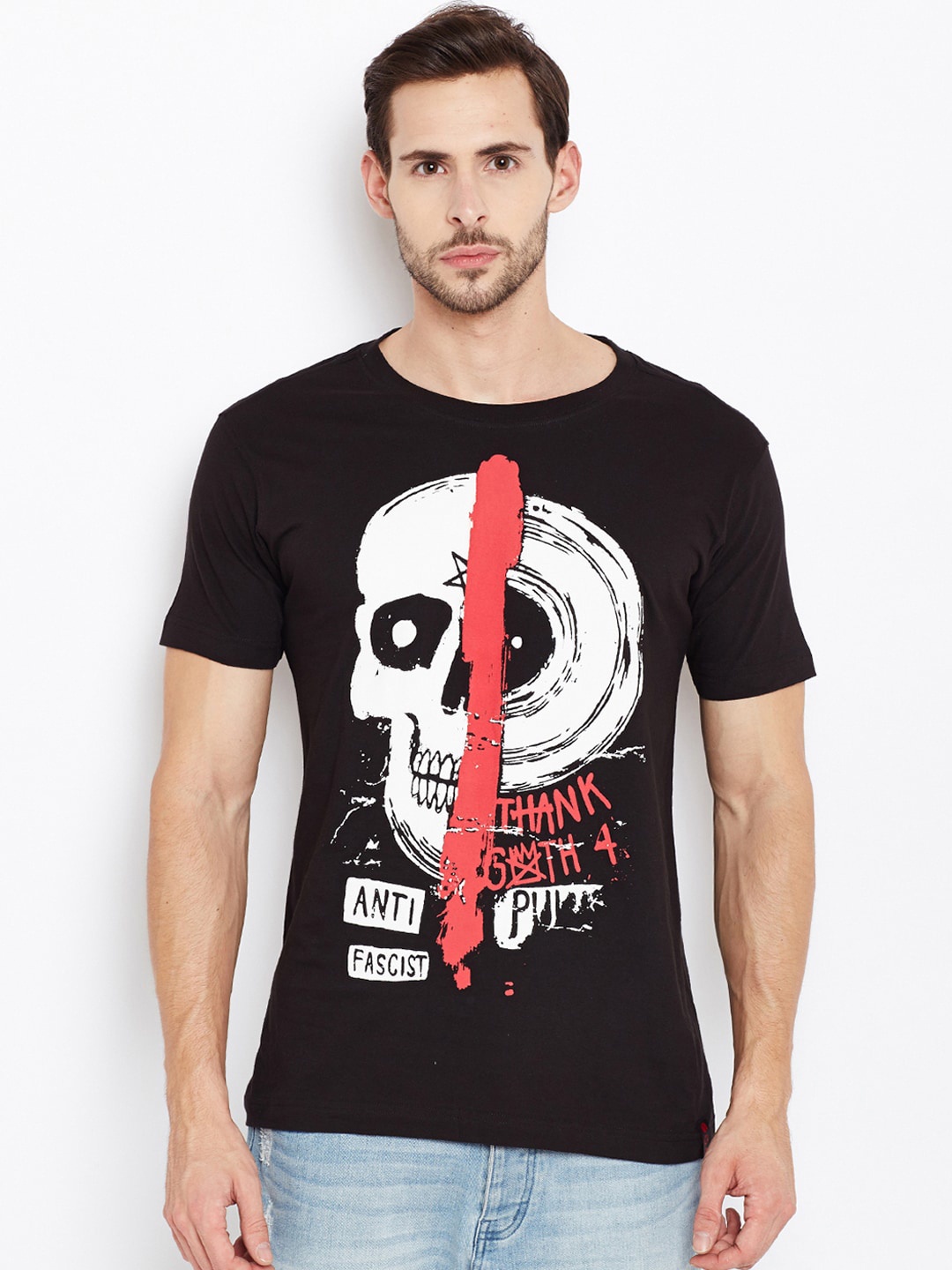 

PUNK Graphic Printed Short Sleeve Cotton T-shirt, Black