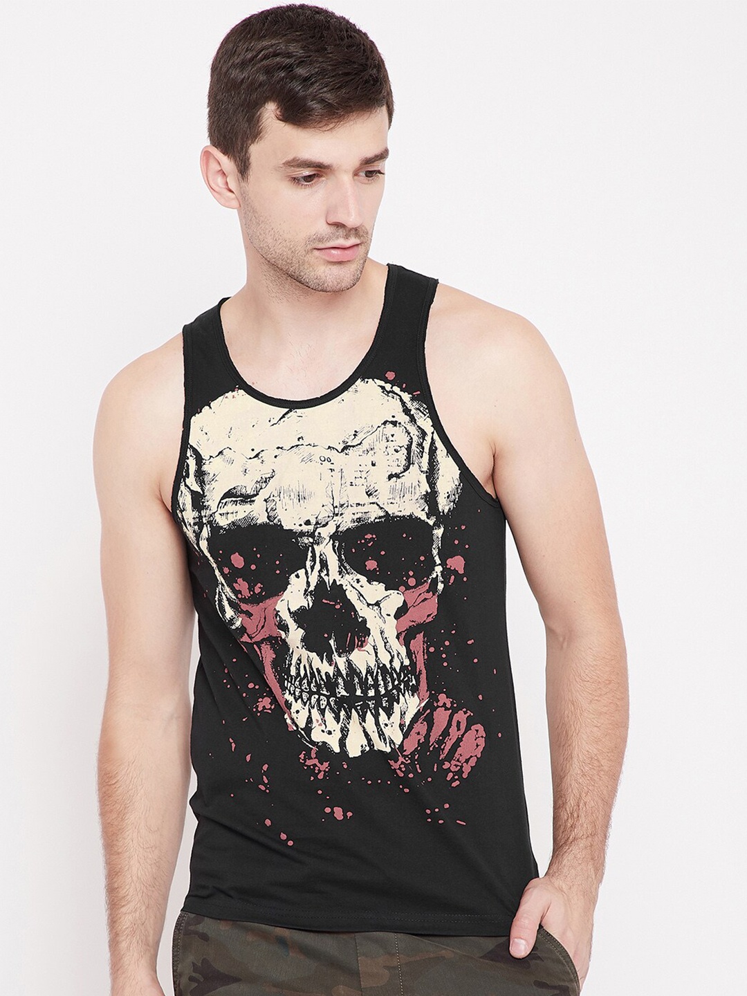 

PUNK Graphic Printed Sleeveless Cotton T-shirt, Black