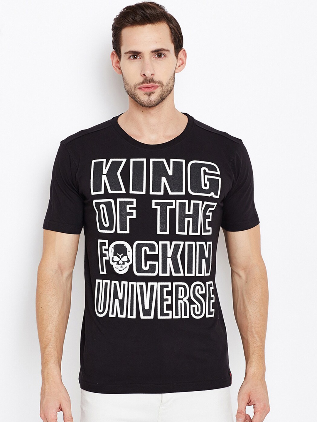 

PUNK Typography Printed Short Sleeve Cotton T-shirt, Black