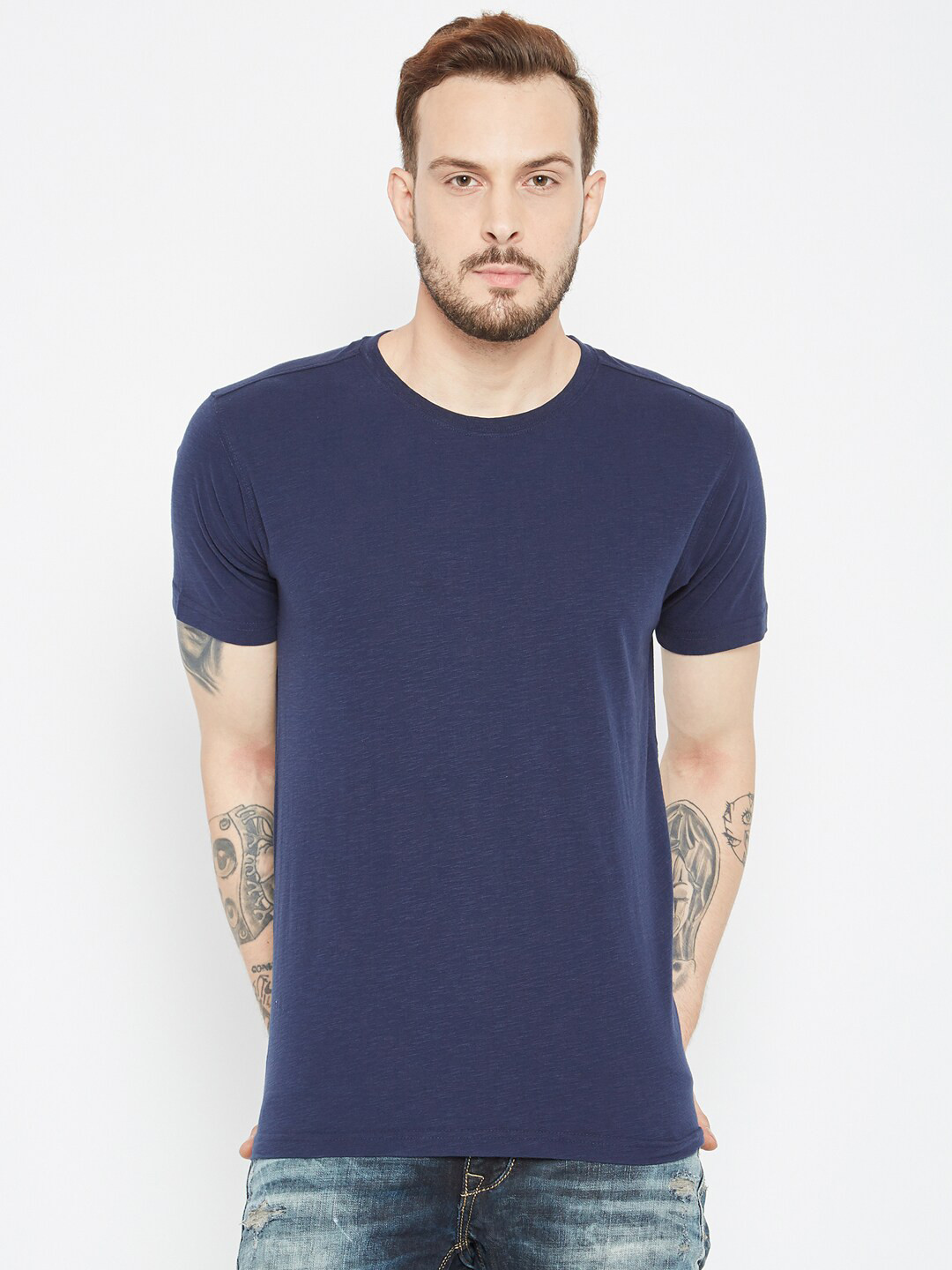 

PUNK Round Neck Cotton T-shirt, Navy blue