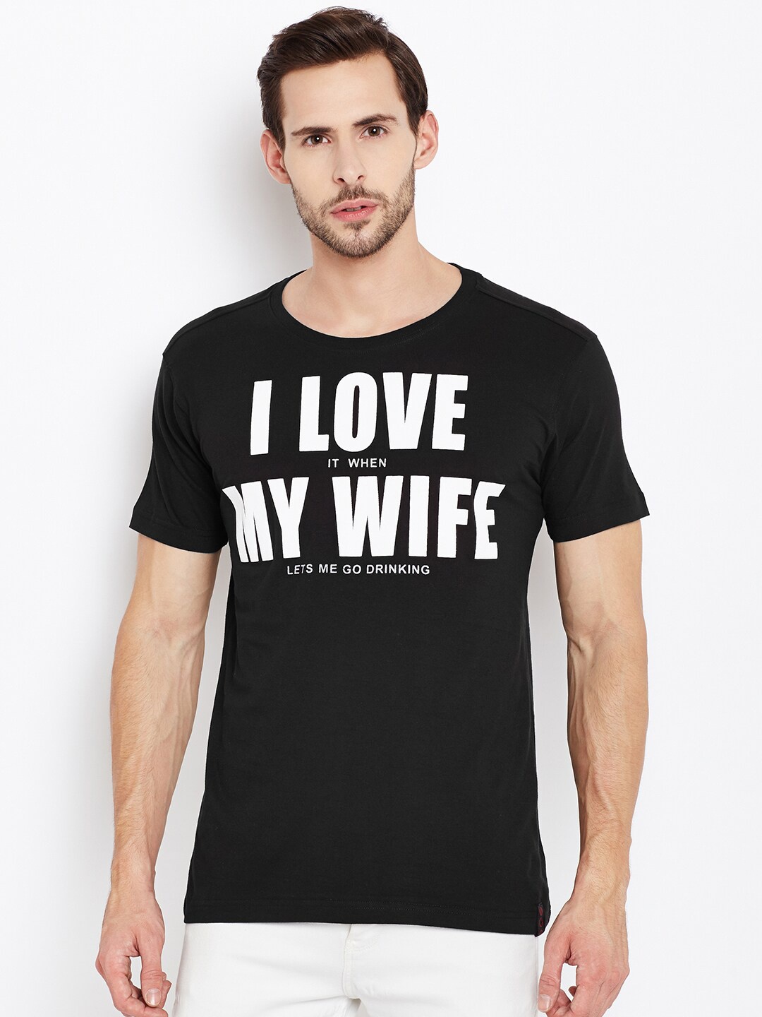 

PUNK Typography Printed Cotton T-shirt, Black