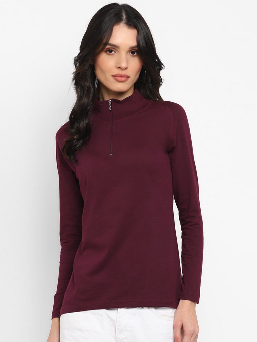 

appulse High Neck Raglan Sleeves Cotton T-shirt, Maroon
