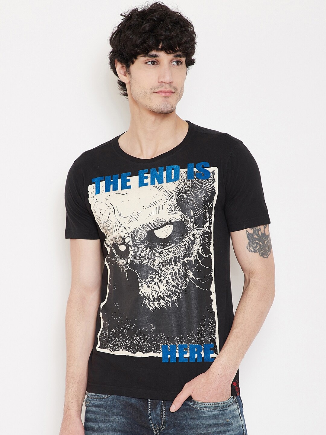 

PUNK Graphic Printed Cotton T-shirt, Black