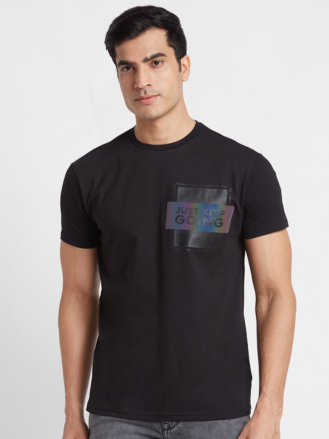 

Globus Holographic Print Pure Cotton T-Shirt, Black