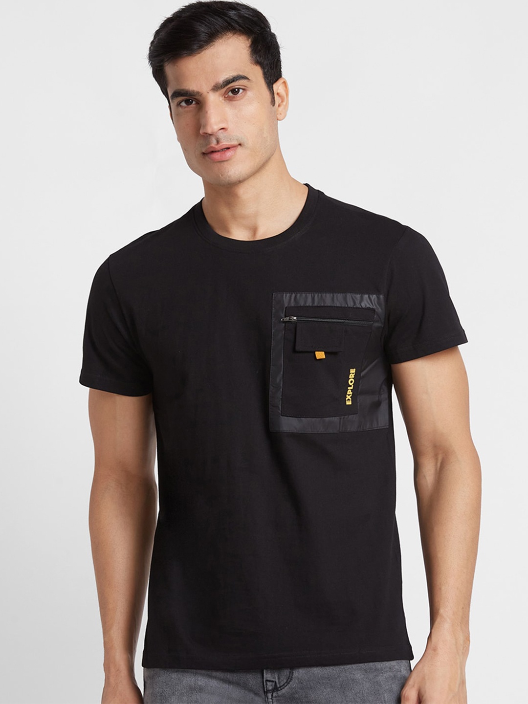 

Globus Round Neck Pure Cotton Casual T-Shirt, Black