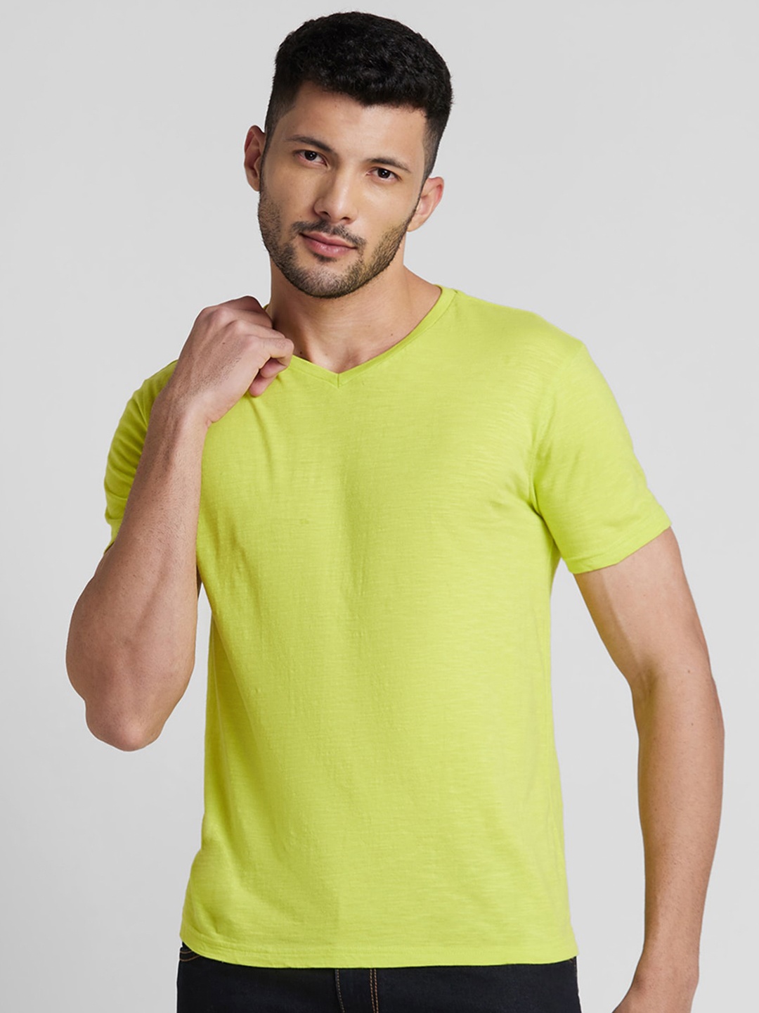 

Globus V-Neck Pure Cotton T-shirt, Fluorescent green