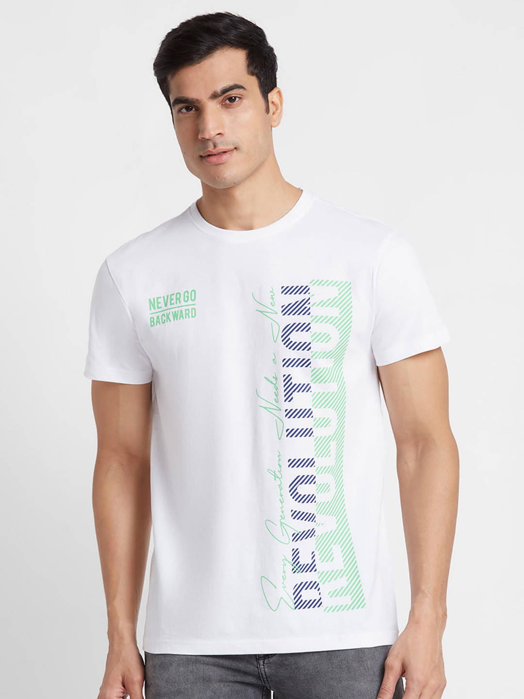

Globus Typography Printed Round Neck Pure Cotton T-shirt, White