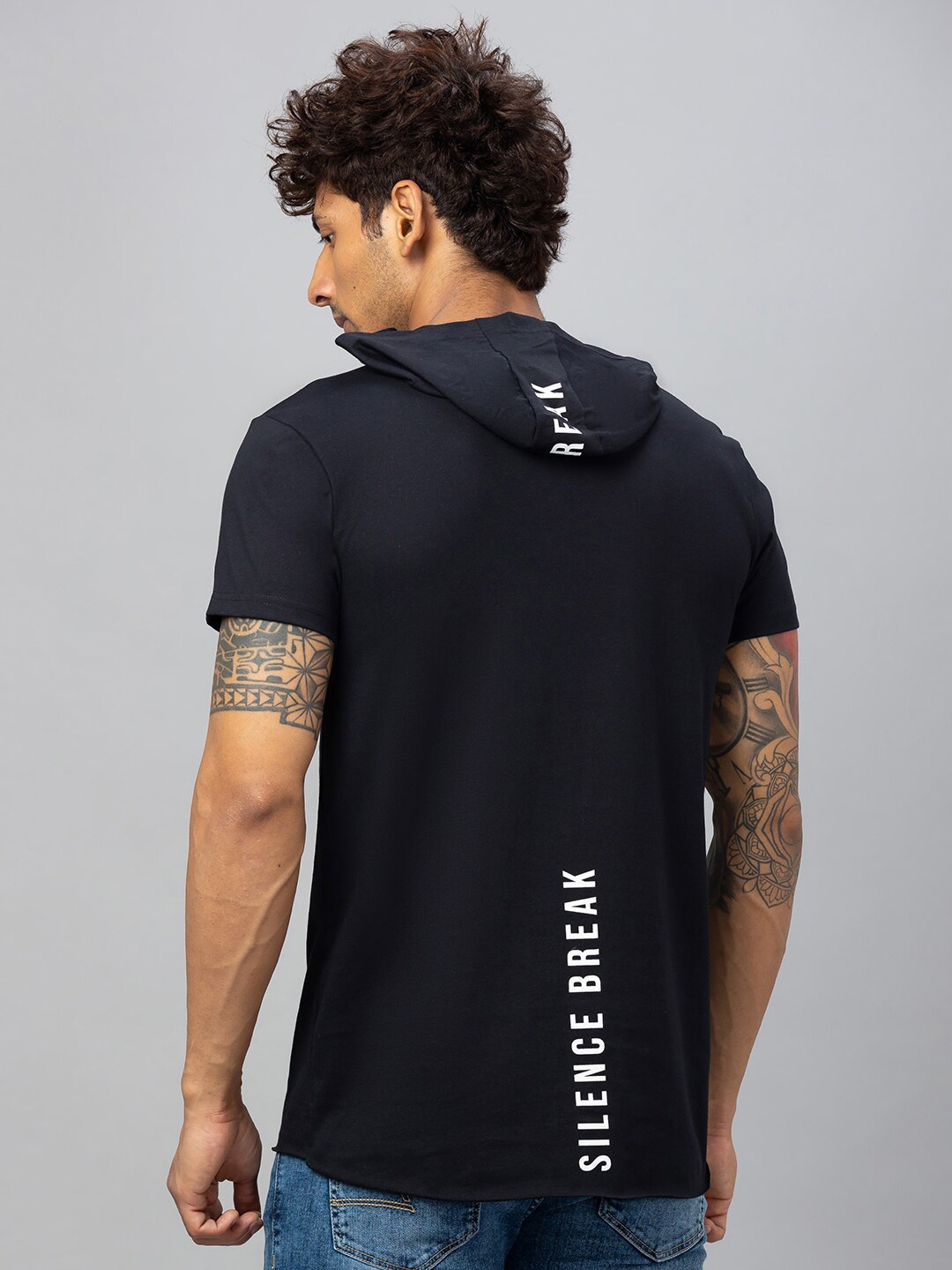 

Globus Typography Printed Hooded Pure Cotton T-shirt, Black