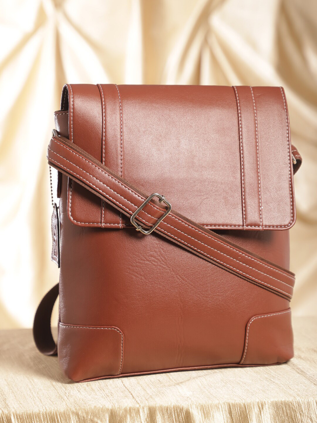 

ELLIS Men Messenger Bag With Non-Detachable Adjustable Sling Strap, Tan