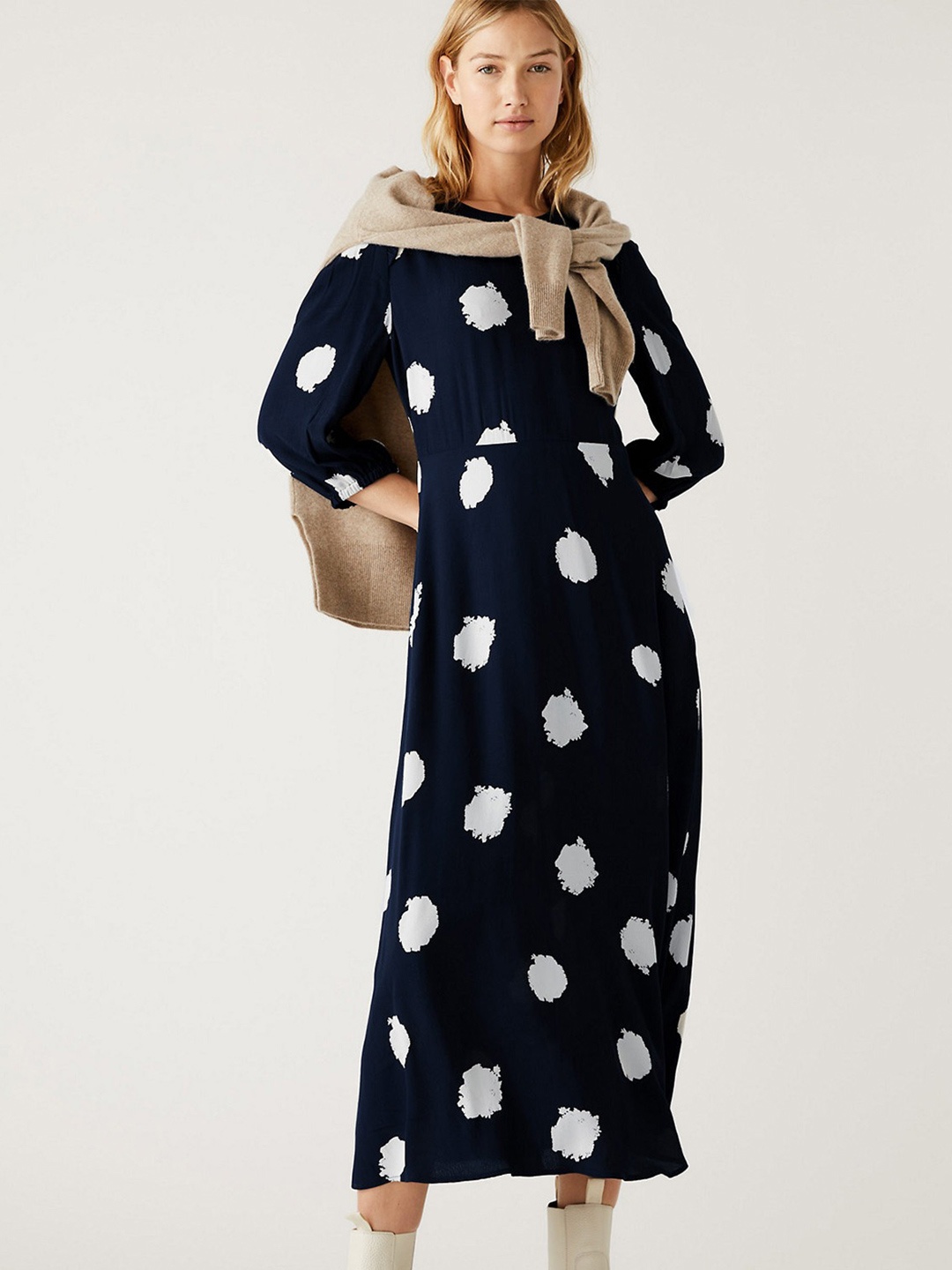

Marks & Spencer Abstract Printed A-Line Midi Dress, Navy blue