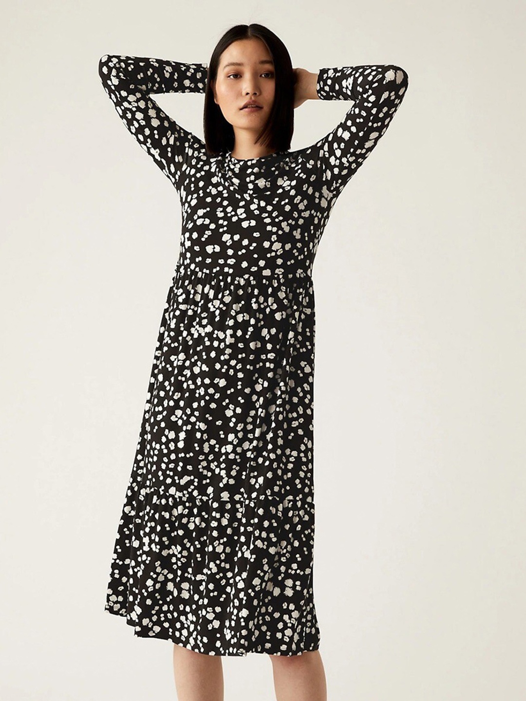 

Marks & Spencer Abstract Printed Monochrome A-Line Dress, Black